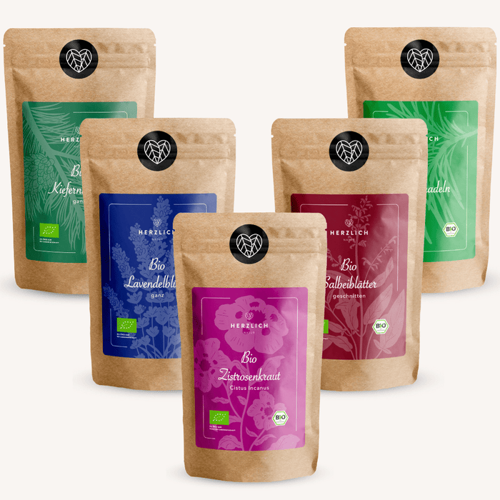 Herzlich Natur Bio-Kräuterset - Tee Set Mittel- Auswahl der besten Kräuter für Genuss und Wohlbefinden