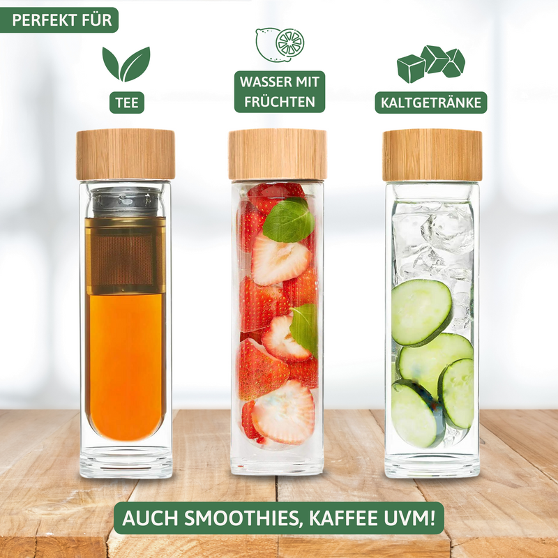 Teeflasche mit Sieb | Borosilikatglas
