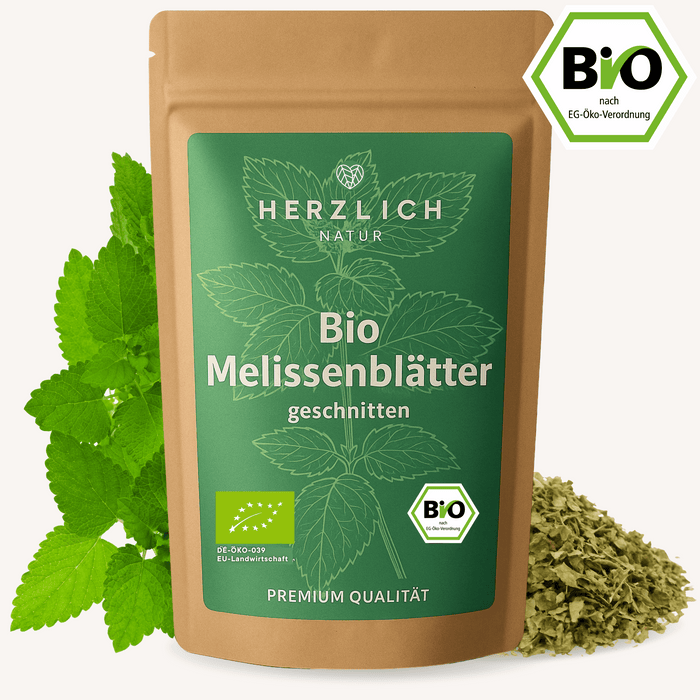 Bio Melissenblätter geschnitten – Zitronenmelisse Kräutertee lose im Beutel, plastikfrei & naturrein, ideal als Abendtee – Herzlich Natur