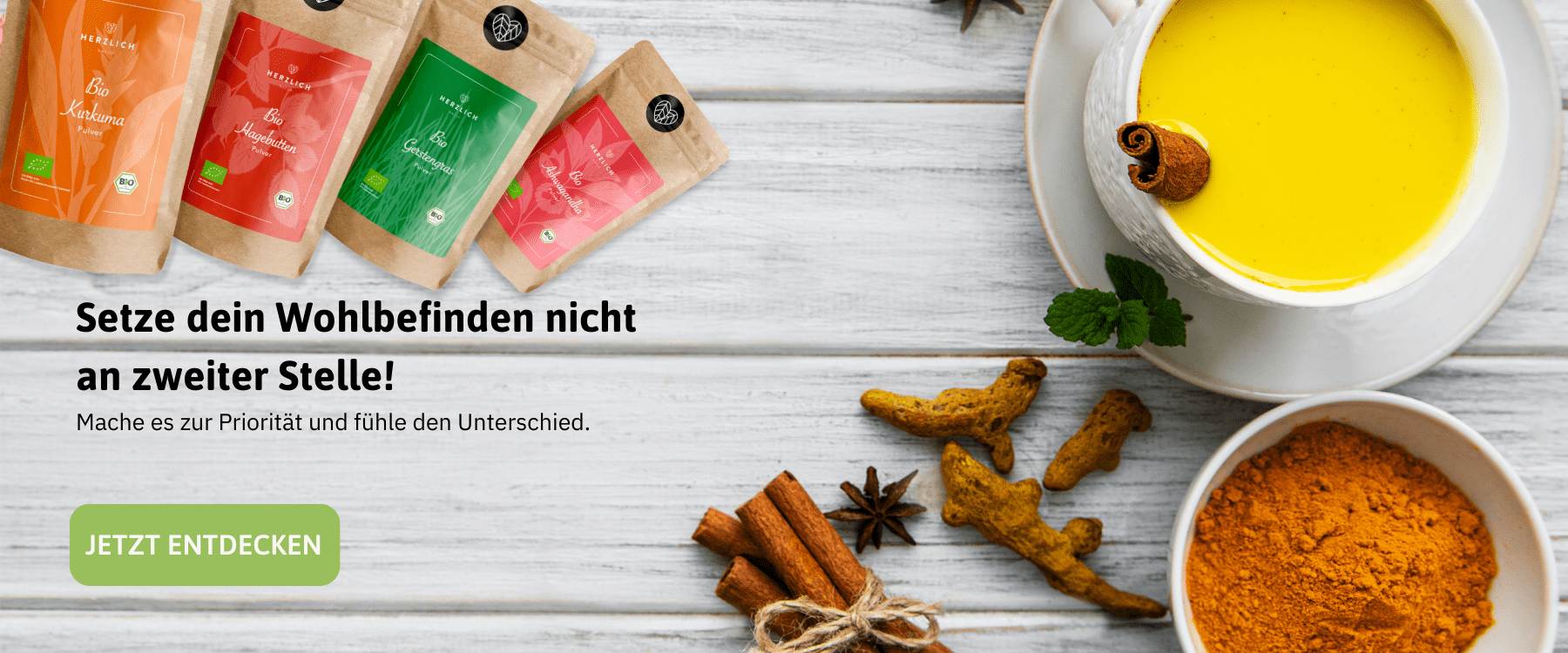 Hero Image mit Beispielprodukten von Herzlich Natur