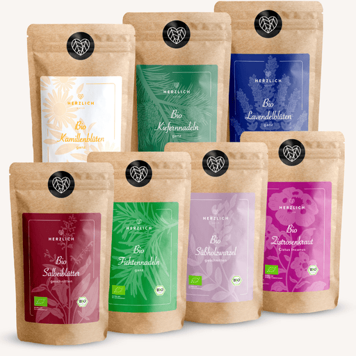 Herzlich Natur Bio-Kräuterset - Tee Set Groß - Auswahl der besten Kräuter für Genuss und Wohlbefinden